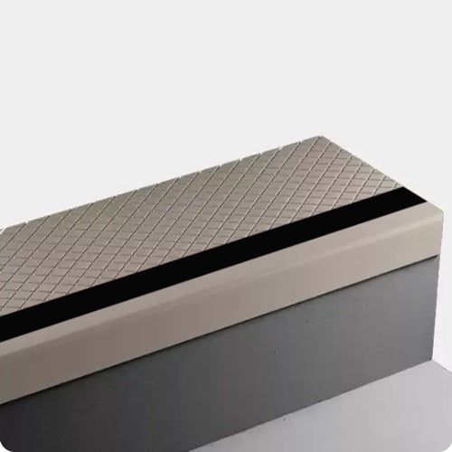 Johnsonite Beige Diamond Rubber Stair Tread, 12 1/4" x 54", Angle Fit Without Riser (Sq), with 47 Brown Insert, Textured