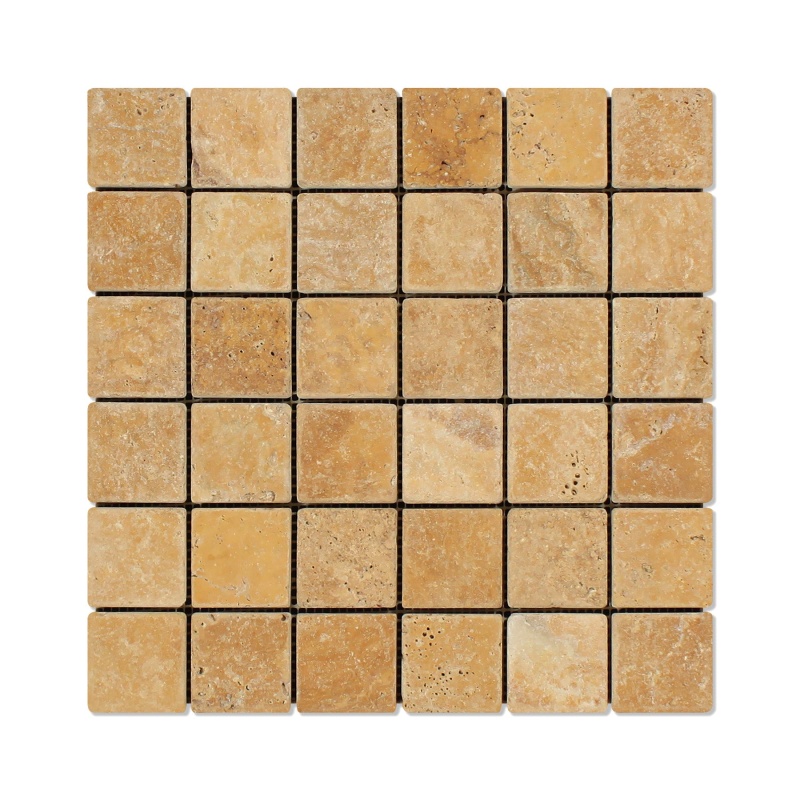 Golden Sienna Travertine Mosaic - 2" x 2"