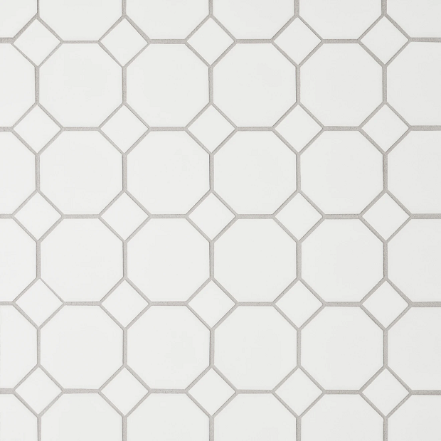 Le Café White Porcelain Mosaic - Octagon - Matte