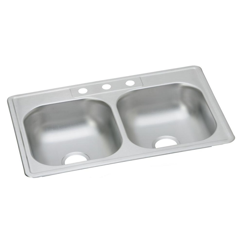 D233223 Dayton Stainless Steel Drop In Double Bowl Kitchen Sink - 33" X 22" X 6 9/16" With 3 Holes - Stainless Steel