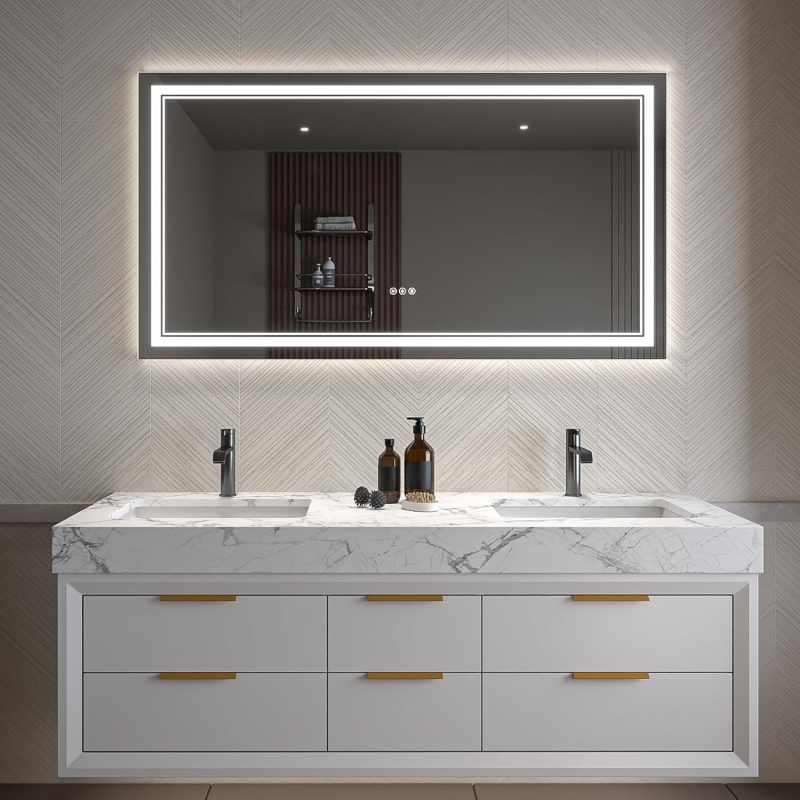 Clear Glass Wall LED Bathroom Mirror 55" x 30"