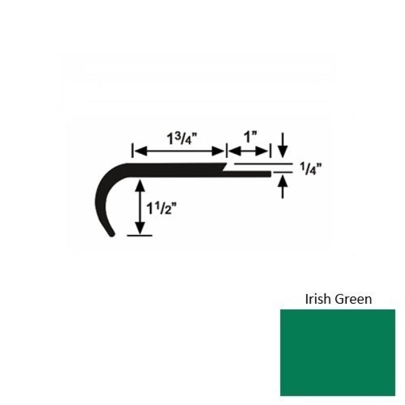 Solid 14 Irish Green Rubber Single Flange Carpet Stair Nosing (Rd) - 1 3/4" X 9 Ft (108")
