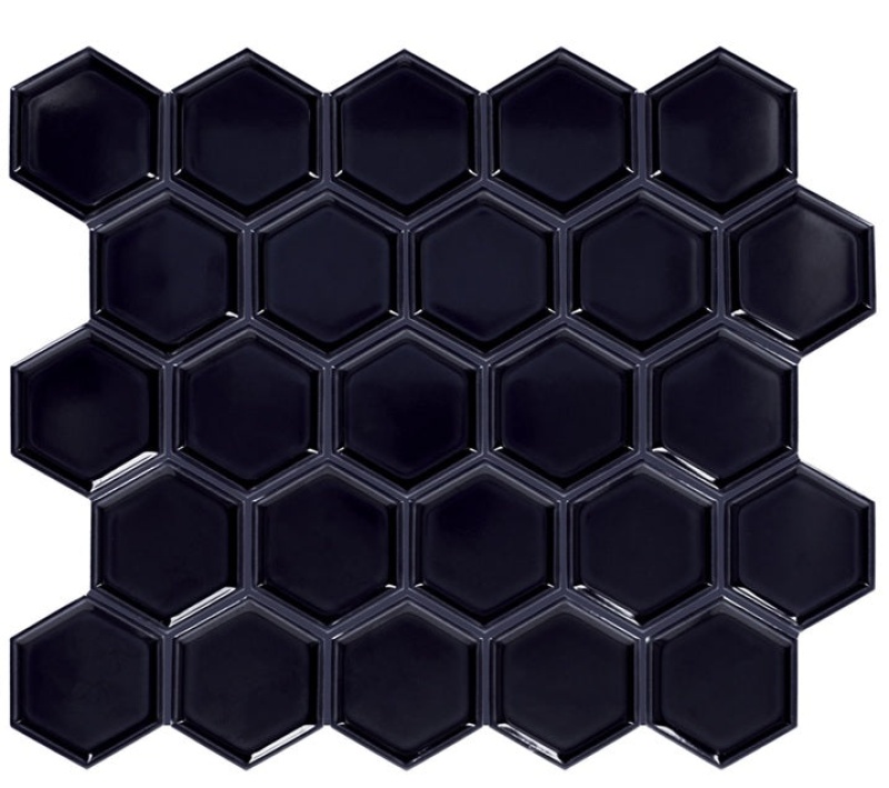 Artefino Jewel Obsidian Porcelain Mosaic - 2 1/2" Framed Hexagon - Glossy
