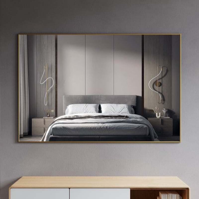 Brushed Brass Aluminum & Glass Framed Wall Bathroom Mirror - 47 1/4" X 31 1/2" - Brushed Brass