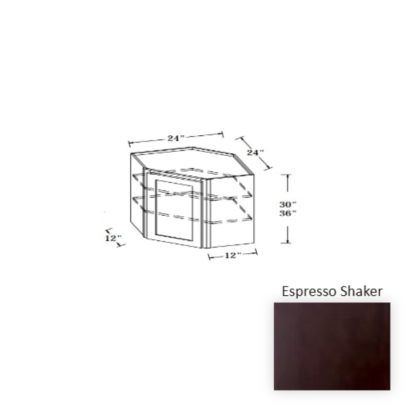 Espresso Shaker Wood Kitchen Diagonal Corner Wall Cabinet