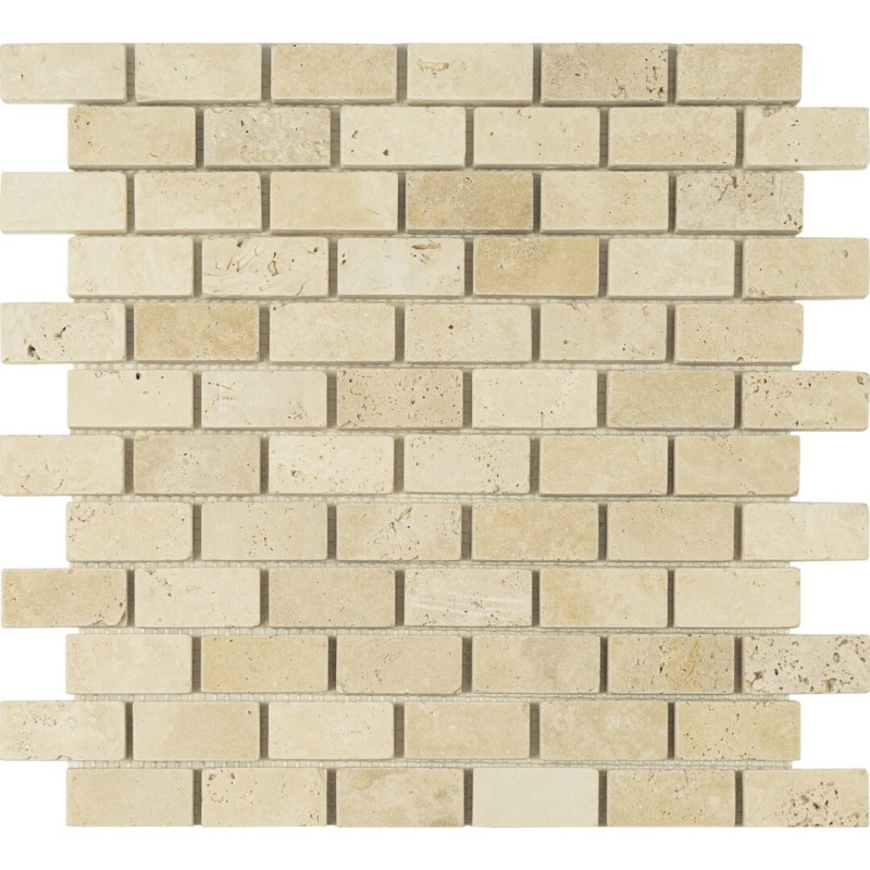 Extra Light Travertine Mosaic - 1" X 2" - Tumbled