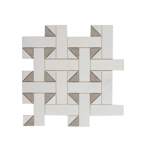 Rotunda Tunisian Grey Marble & Limestone Mosaic - Basket Weave - Honed