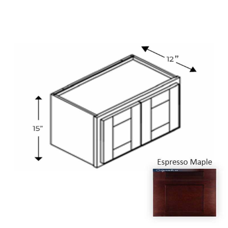 Ess.W3615 Framed Shaker Classic Espresso Maple Natural Clear Coat Wood Kitchen Wall Cabinet - 36" X 15" X 12" - Natural Clear Coat
