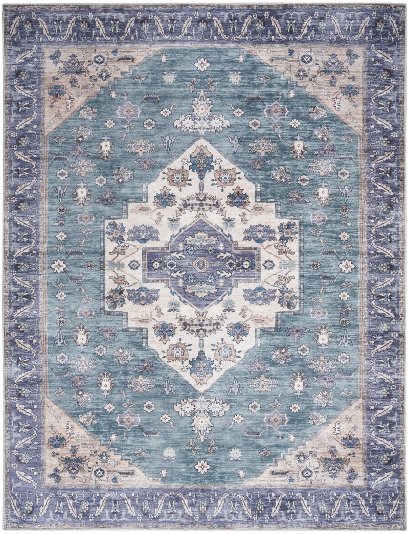Grand Washables Teal Blue Vintage Area Rug