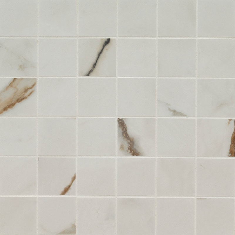 Regallo Calacatta Marbella Porcelain Mosaic - 2" X 2" - Matte