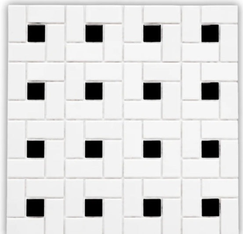 Pinwheel White & Black Porcelain Mosaic - 11.73" X 11.73" - Matte