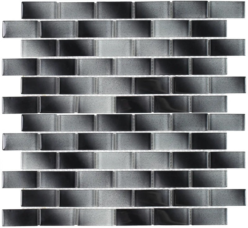 Aquatica Alpha Black Glass Mosaic, 1" x 2" Staggered, Glossy