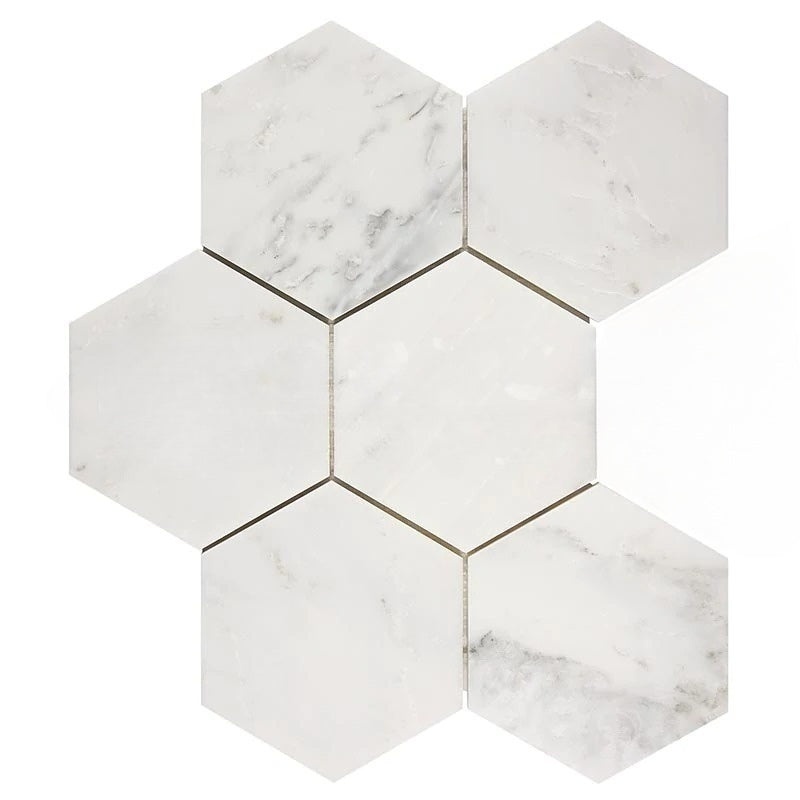 Oriental White Marble Mosaic - 5" Hexagon