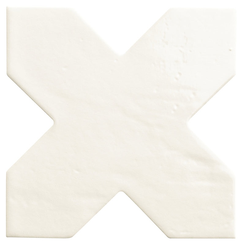 Umbria Bianco Porcelain Tile - Glossy - 7" X 7" Cross
