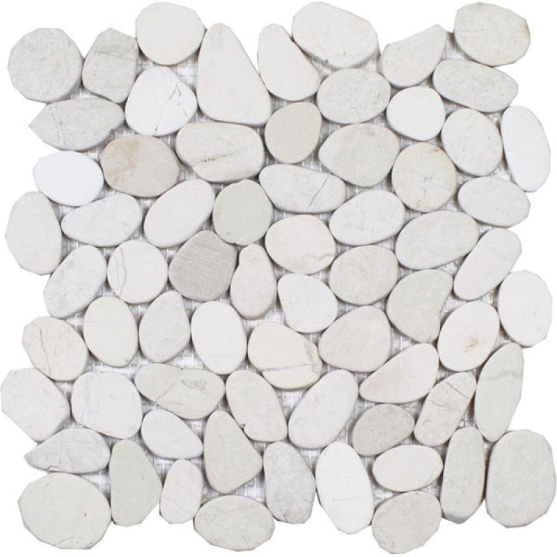 Aquatica Ocean Stone Sliced Cream Natural Stone Mosaic - Pebble - Matte