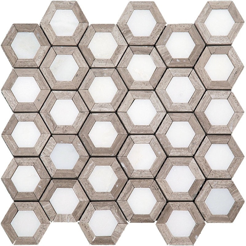 Marbella Wooden Gray / Eastern White Marble Mosaic - Gibraltar - Polished