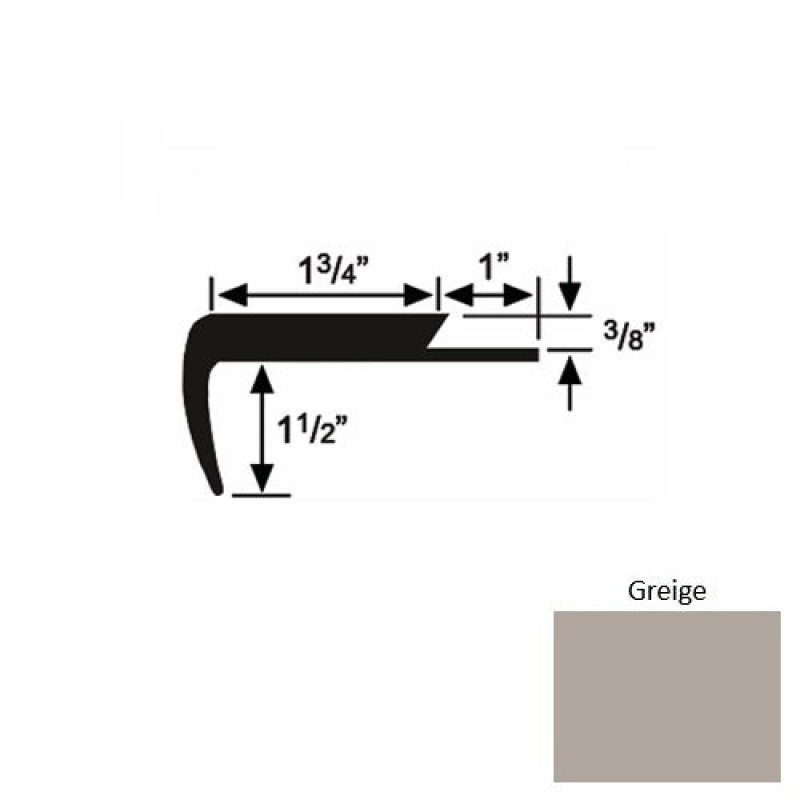 Solid 11 Greige Rubber Single Flange Carpet Stair Nosing