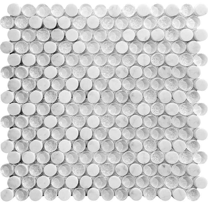 Alaska Bianco Carrara Stone & Glass Mosaic - Glacier Stone - Glossy