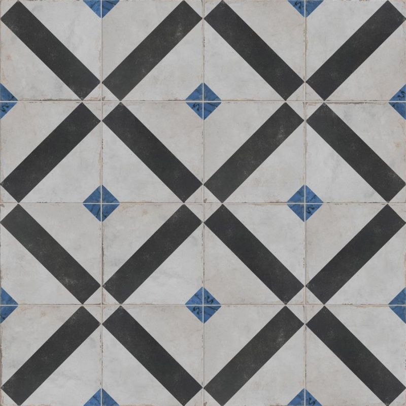 Renaissance Indigo Deco Frame Porcelain Tile - Matte - 8" x 8"