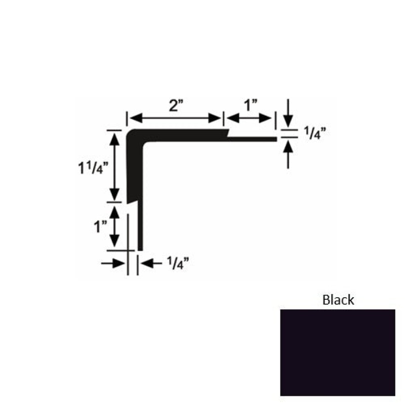 Solid 16 Black Rubber Double Flange Carpet Stair Nosing (Sq) - 2" X 9 Ft (108")
