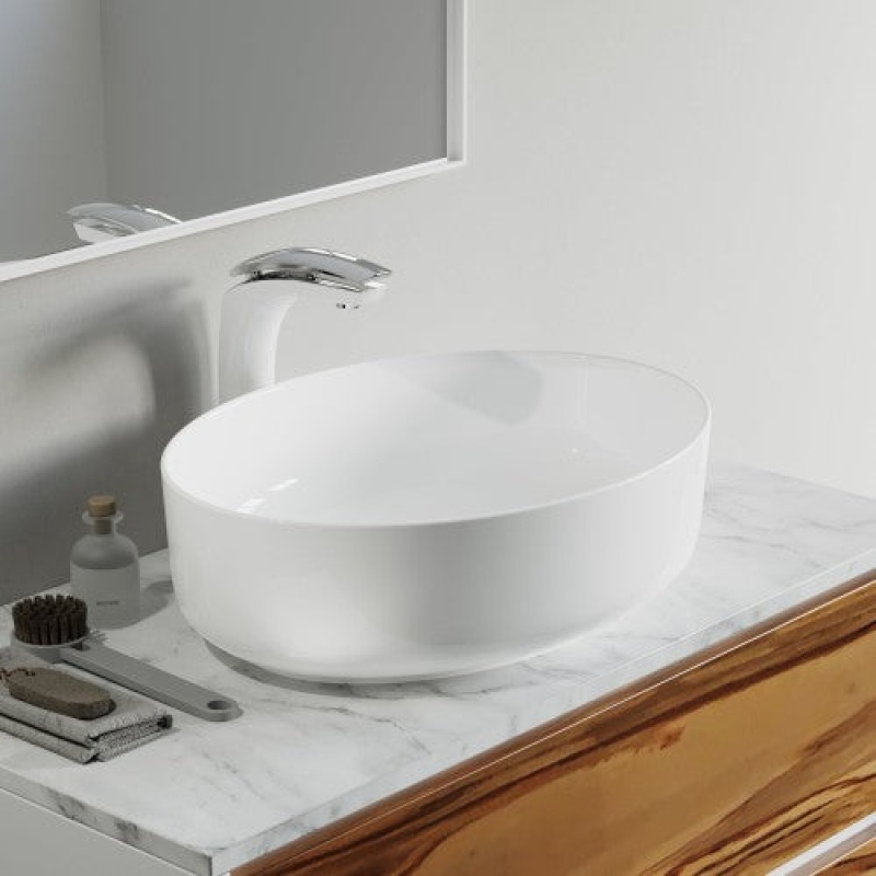 White Ceramic Vessel Bathroom Sink - 15" X 20.13" X 5.88" - Glossy