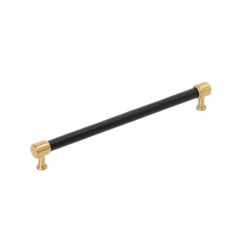 Fairlane Zinc & Leather Bar Cabinet Pull - Black Leather / Champagne Bronze