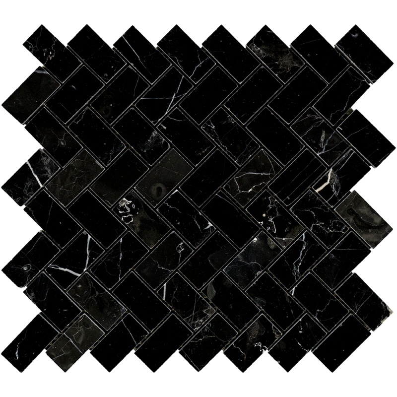 Nero Marquina Marble Mosaic - 1" X 2" Herringbone
