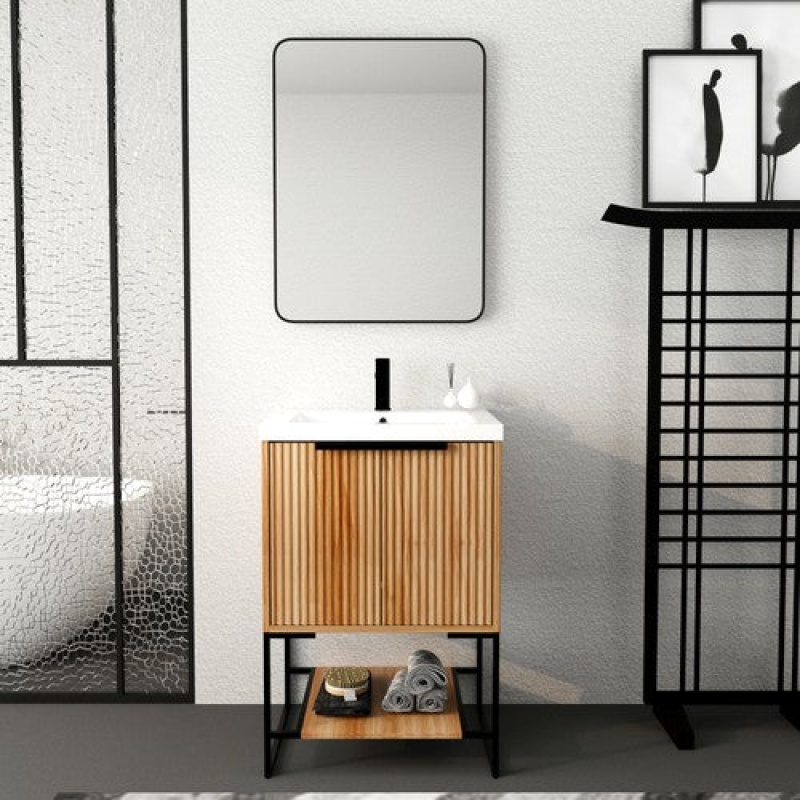 Brown Plywood Freestanding Single Sink Bathroom Vanity