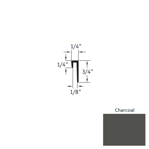 Charcoal Vinyl Moulding / Trim 1/8" x 12 Ft Square Top Cove Cap