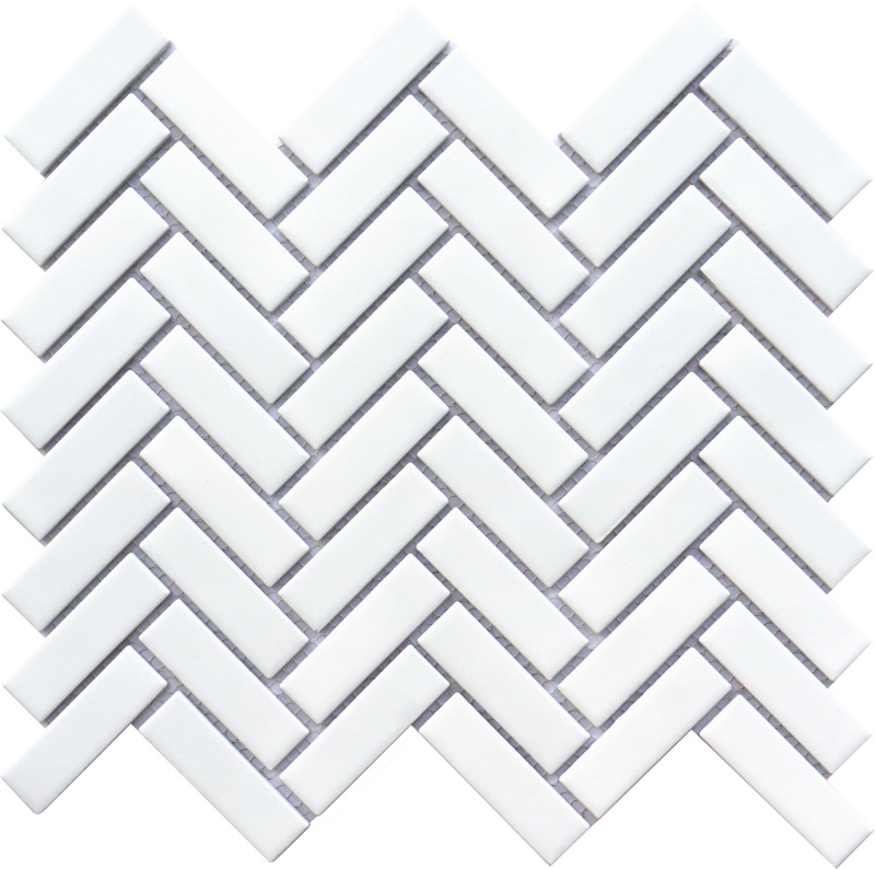 Impact White Porcelain Mosaic - Herringbone - Matte