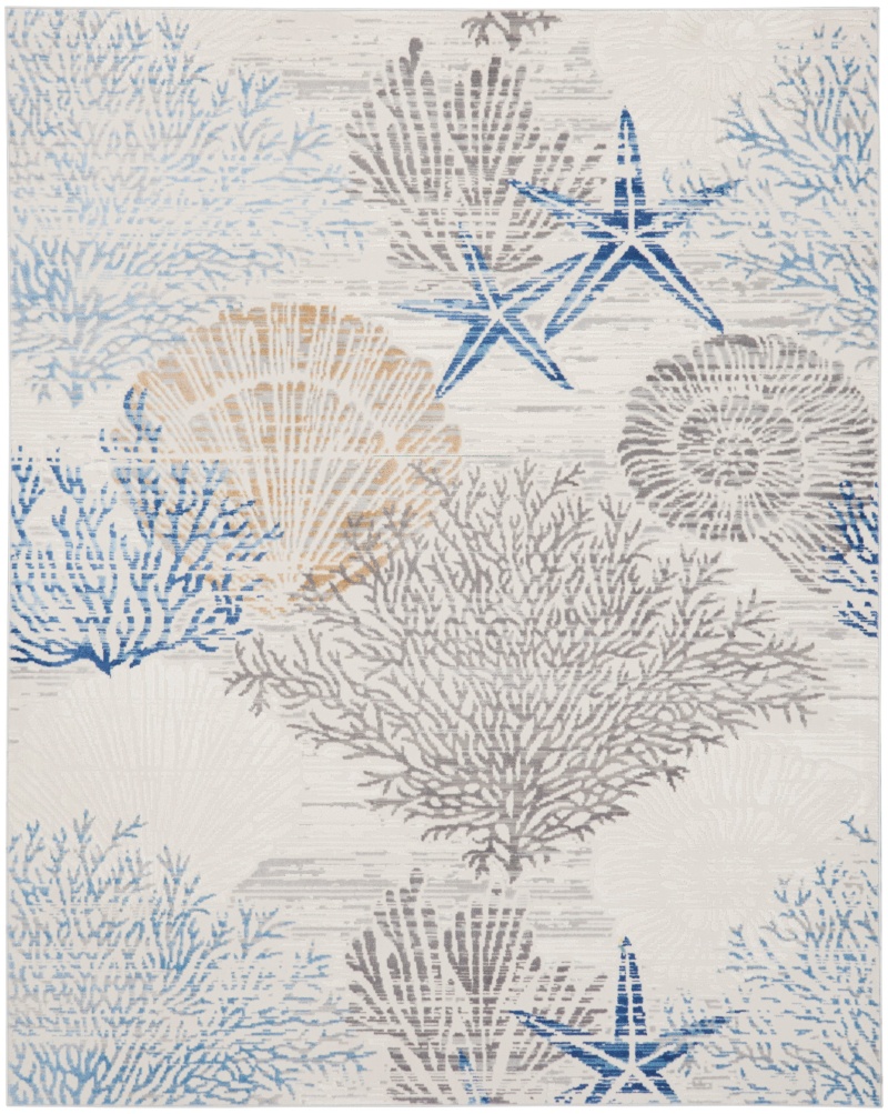 Seaside Ivory Grey Blue Area Rug 9 Ft x 12 Ft
