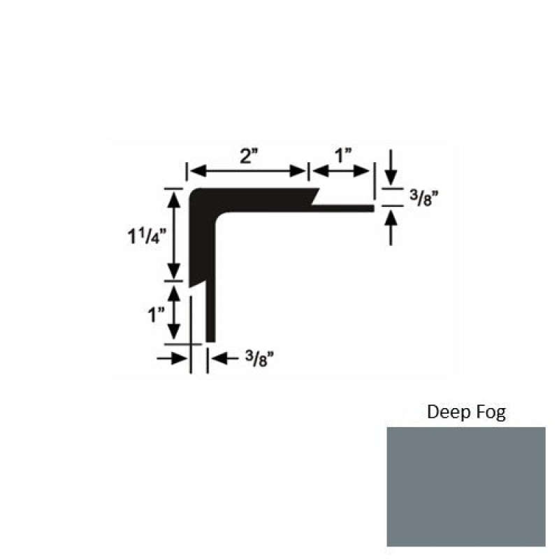 Solid 15 Deep Fog Rubber Double Flange Carpet Stair Nosing (Sq) - 2" X 9 Ft (108")