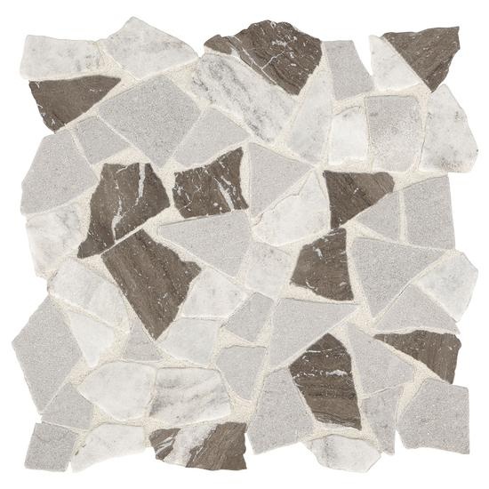 Presario Reverent Taupe Blend Marble Mosaic - 12" X 12" - Tumbled