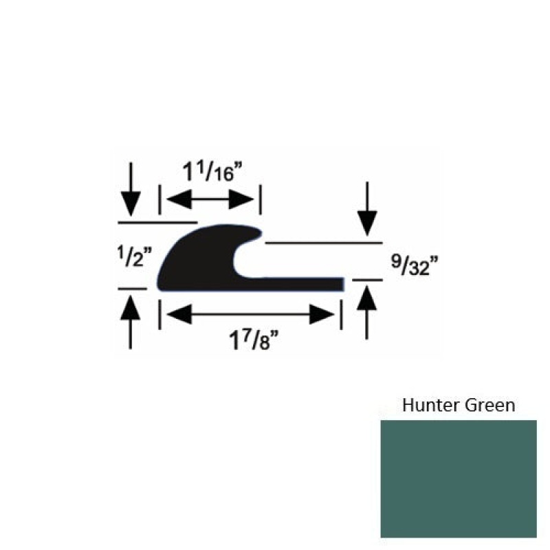 Solid 40 Hunter Green Rubber Carpet Edge Guard - 1 7/8" X 9 Ft (108") X 9/32"