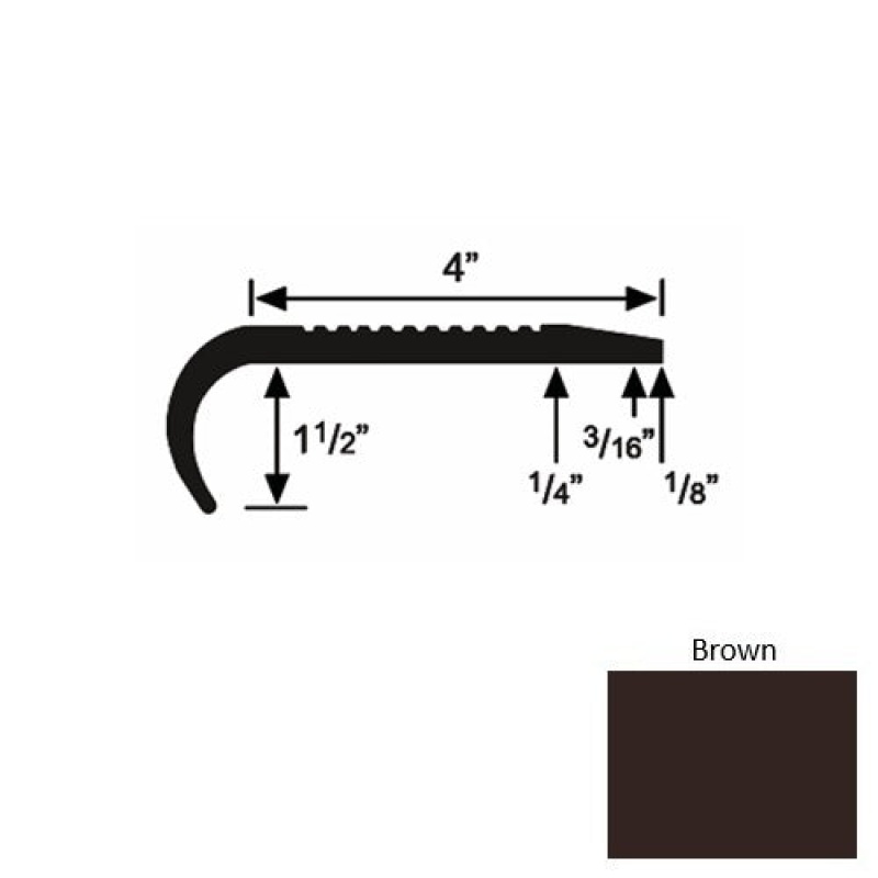 Solid 02 Brown Rubber Commercial Stair Nosing (Rd) - 4" X 9 Ft (108")