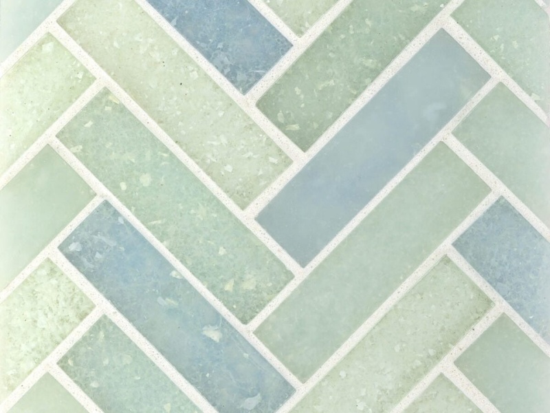 Liquid Caribbean Blends Glass Mosaic - Herringbone - Clear & Frosted