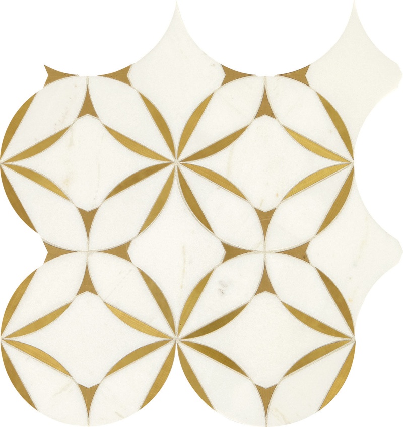 Lavaliere Thassos White With Brass Mixed Mosaic - Blossom - Polished
