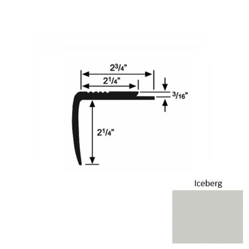 Solid M07 Iceberg Rubber Modified Underlap Stair Nosing (Sq) - 2 3/4" X 9 Ft (108")