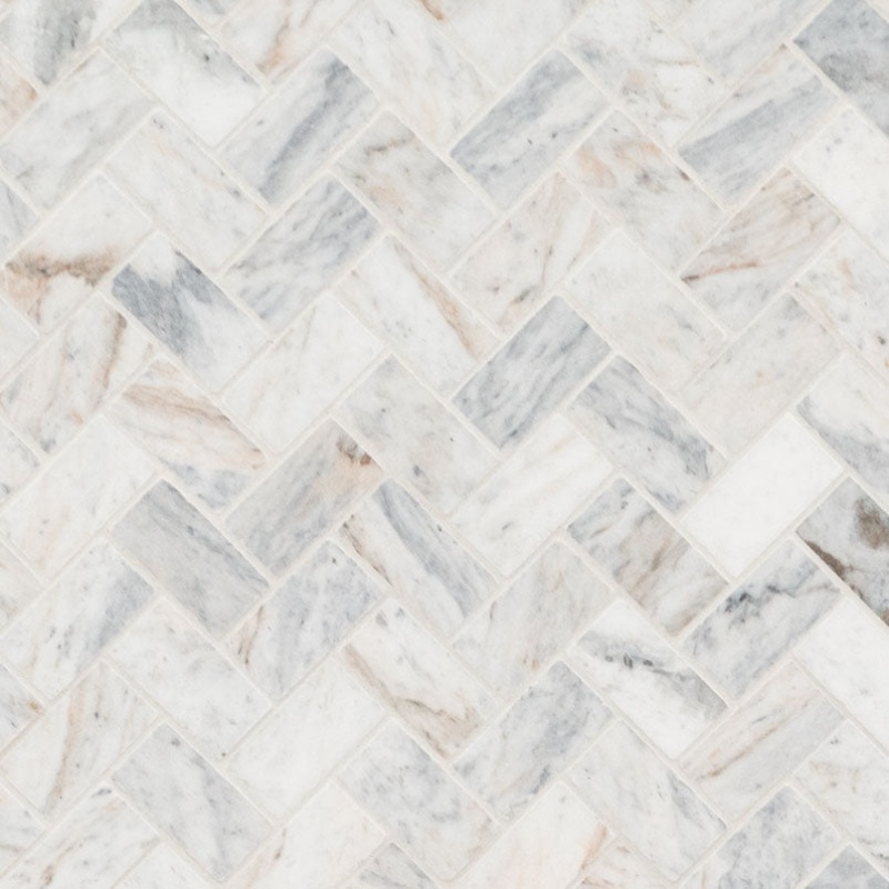 Capri Blue Marble Mosaic - 1" X 2" Herringbone - Honed