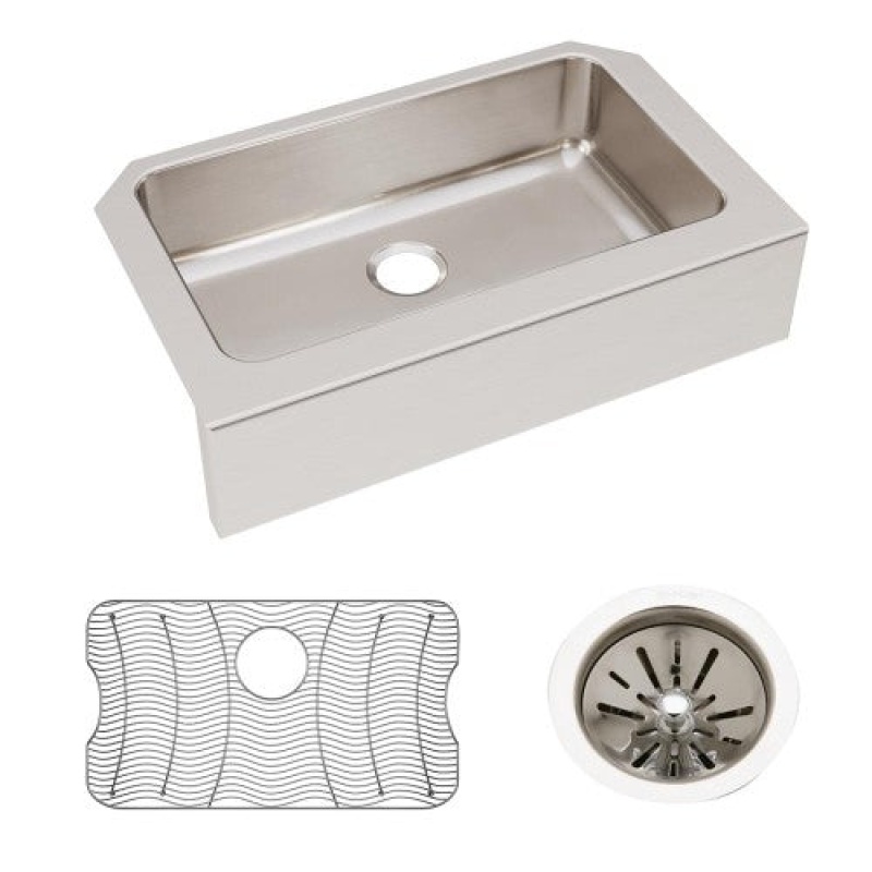 Eluhfs2816dbg Lustertone Classic Stainless Steel Farmhouse Single Bowl Kitchen Sink - 33" X 20 1/2" X 8" With Bottom Grid Drain - Stainless Steel