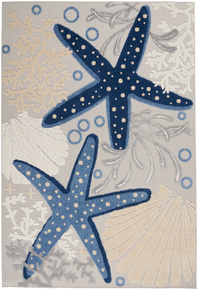 Aloha Blue/Grey Polypropylene Coastal Area Rug