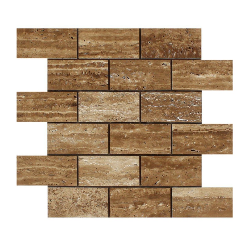 Noche Vein Cut Travertine Mosaic - 2" x 4" Brick