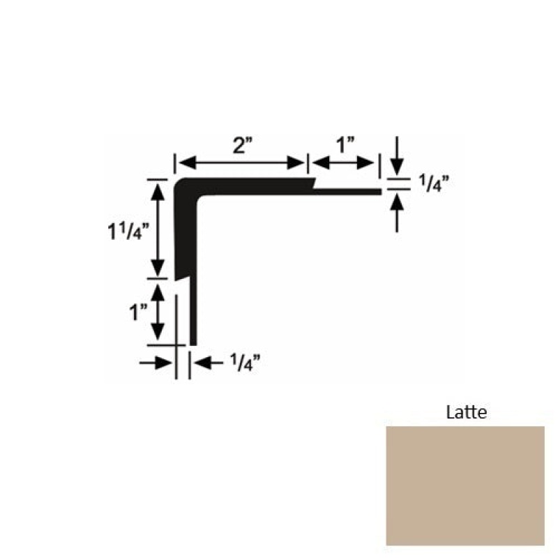Solid 16 Latte Rubber Double Flange Carpet Stair Nosing (Sq) - 2" X 9 Ft (108")