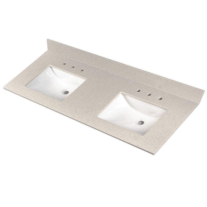 Iced White Polished Engineered Marble Vanity Top With Built In Sink - 61" X 22" - Polished