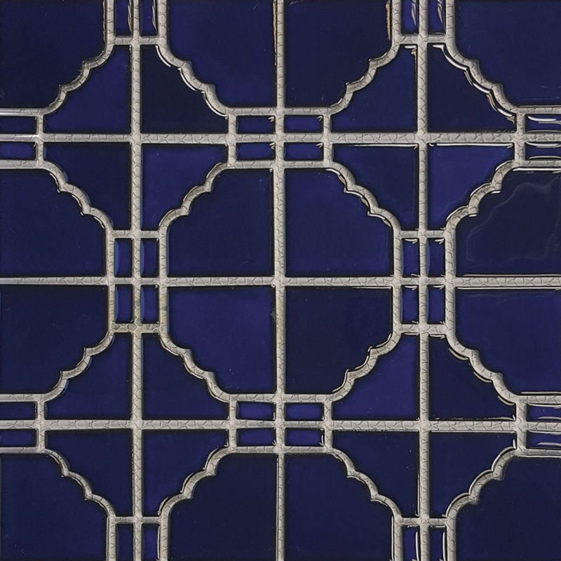 Aquatica Sunburst Cobalt Blue Porcelain Mosaic - 6" X 6" - Glossy