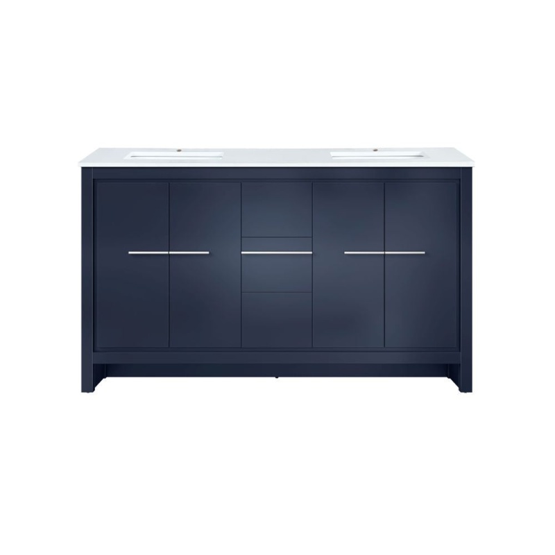 Lafarre Navy Blue Wood Freestanding Double Sink Bathroom Vanity With Cultured Marble Top - 60" - Navy Blue