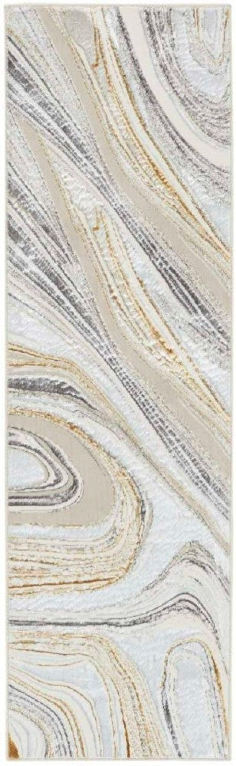 Glitz Grey Gold Glz21 Polyester Contemporary Area Rug - 8 Ft Runner - Grey Gold