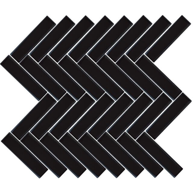 Artisan Black Ceramic Mosaic - 1" X 4" Herringbone - Glossy