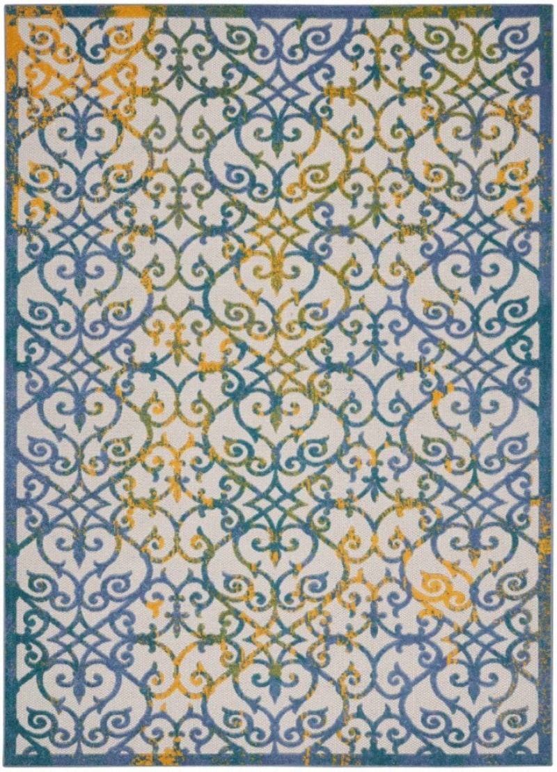 Aloha Ivory Blue Alh21 Polypropylene & Polyester Contemporary Area Rug - 8 Ft X 11 Ft - Ivory Blue