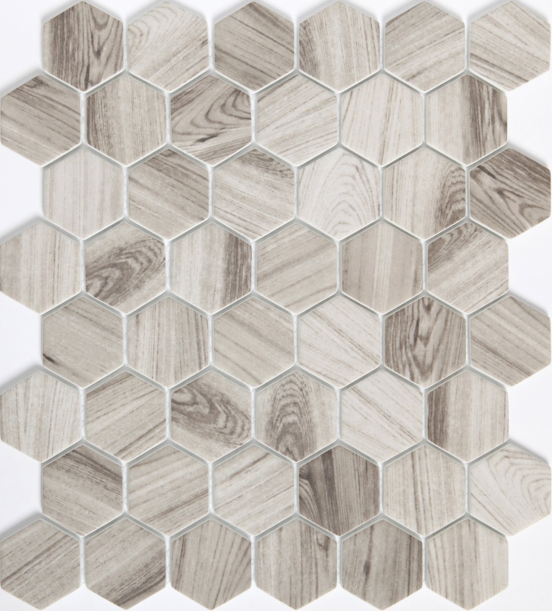 Echo Gray Glass Mosaic - 2" Hexagon - Glossy